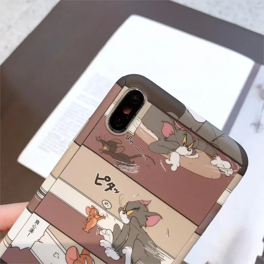 360 чехол с милым рисунком том Джерри для iPhone X, XR, XS, Max, 6, 6 S, 7, 8 Plus, 5, 5S, SE, тонкий жесткий чехол с изображением аниме i Phone Cat mouse, стекло