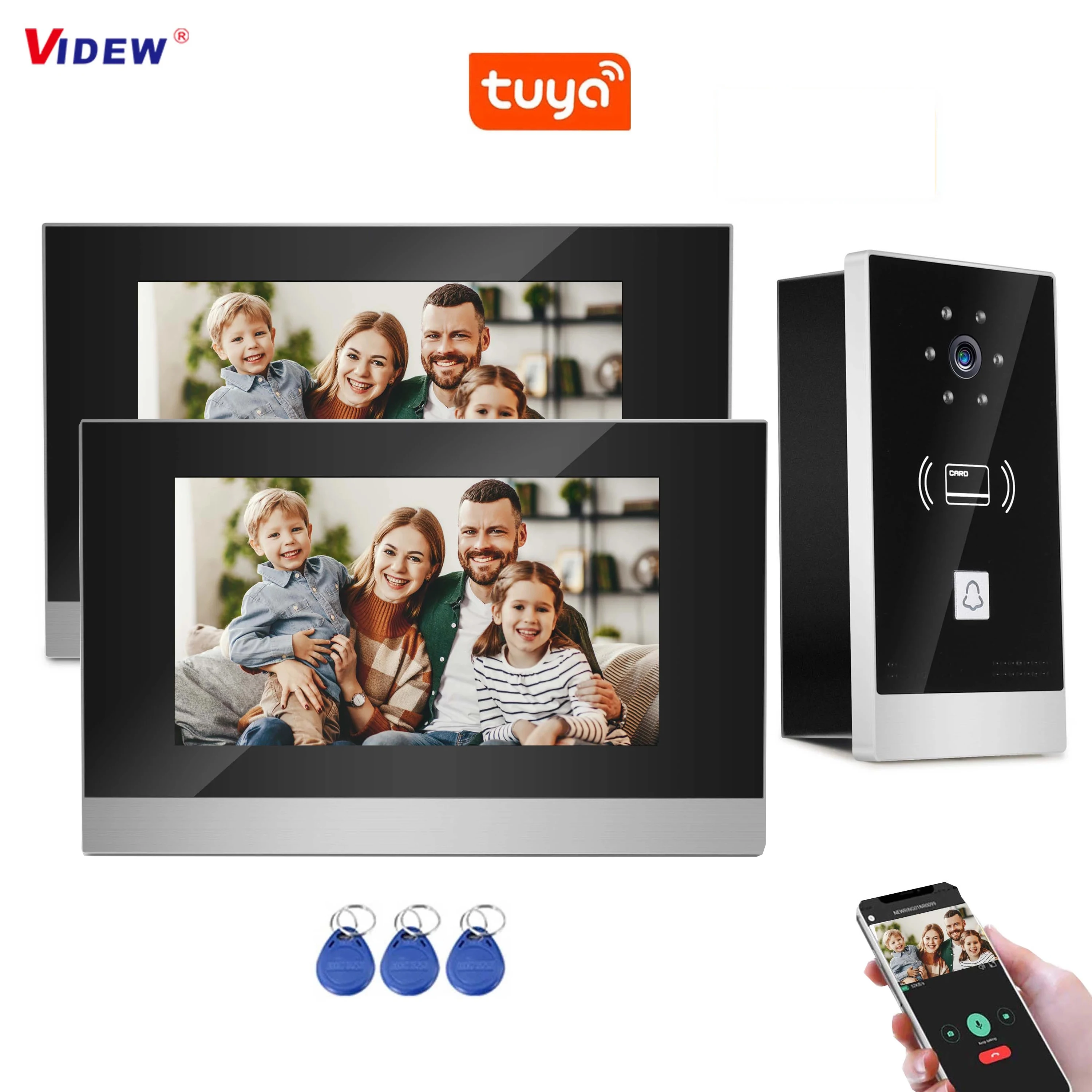 

VIDEW 7 Inch Video Intercom System 2 Wires Tuya Smart Doorbell with Camera and 2 Monitors Door Phone Entry System for Villa Home