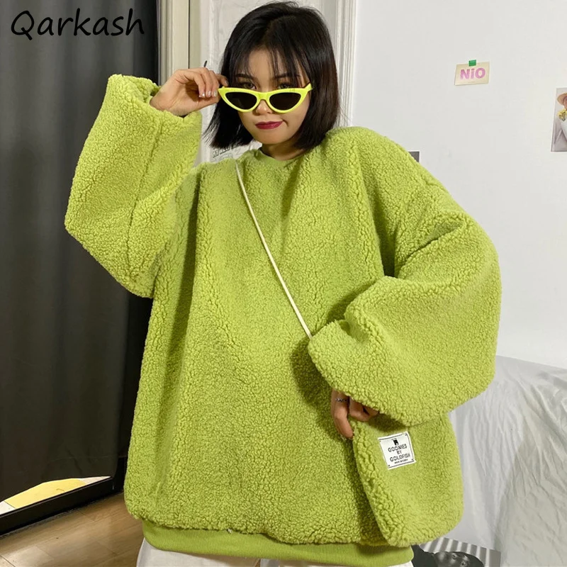 Женские толстовки в Корейском стиле свободная пушистая теплая однотонная