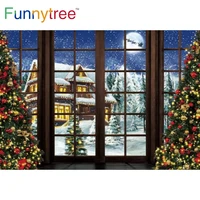funnytree winter christmas party trees background moon bells wood french windows snow scenery forests house photo area backdrop