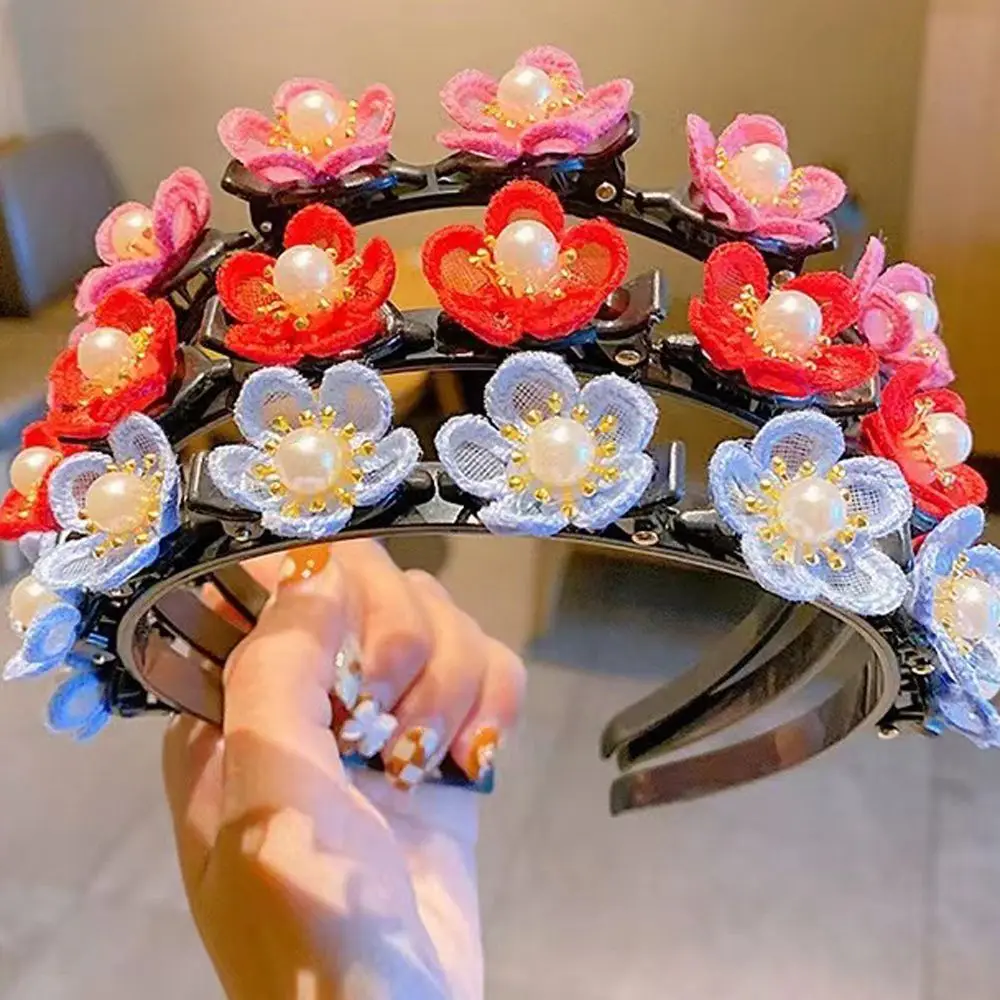 

Cute Hair Accessories Pearl New Year Headdress Cherry blossoms Headband Bangs Clip Braider Hair Clip Kids Hair Hoop