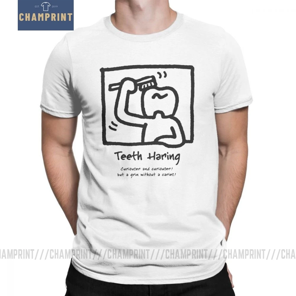 Забавная Мужская футболка зубы Харинг Забавные футболки с коротким рукавом для