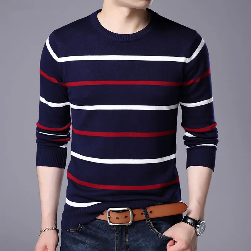 Pullover Men Brand Clothing 2021 Autumn Winter Wool Slim Fit Sweater Casual Striped Pull Jumper Male Clothes Black White Red | Мужская