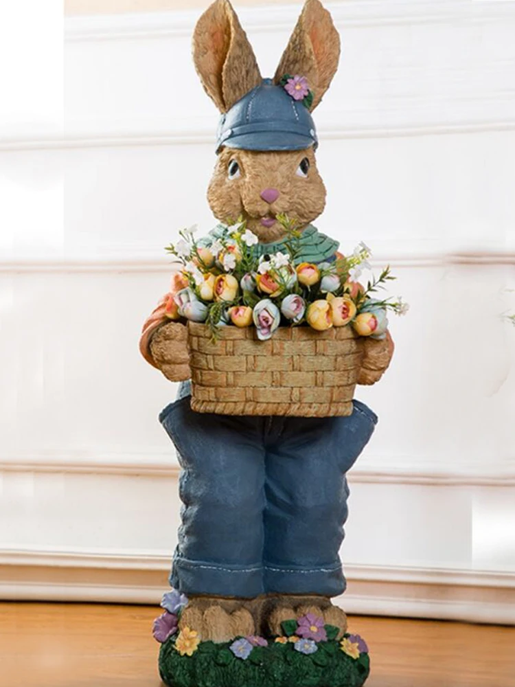 Estatua decorativa de jard&iacute;n al aire libre, accesorios de jardiner&iacute;a, escultura de conejo Animal, adornos de suelo, accesorios de tienda, regalo, decoraci&oacute;n del hogar-3