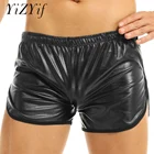 Мужские короткие шорты-боксеры из искусственной кожи с карманами, модные черные эластичные спортивные шорты с мокрым эффектом, сексуальная клубная одежда