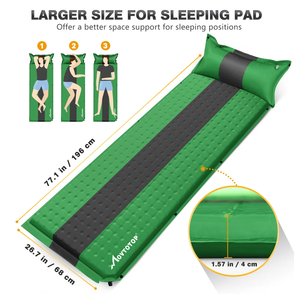 

MOVTOTOP 2 Pack Memory Inflatable Sleeping Pads Memory Camping Padding Cushions for Hiking Camping Climbing 196x68x4cm