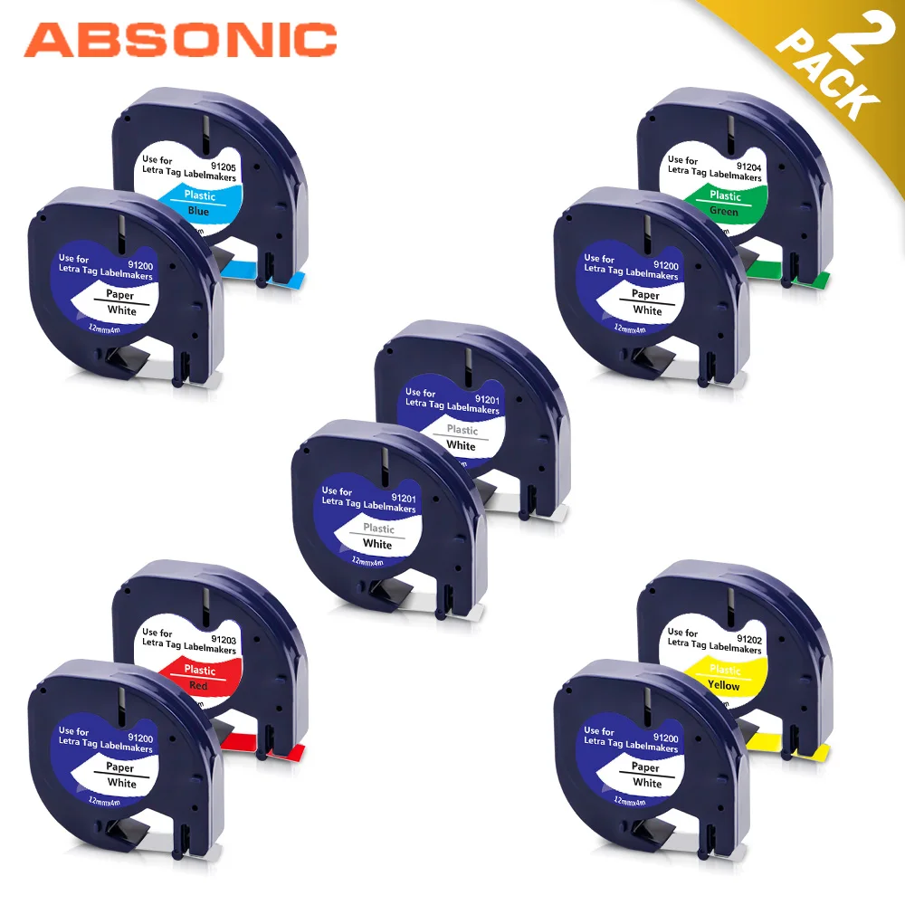 Absonic 2PK 12 мм этикетки для Dymo LetraTag 12267 16951 16952 запечатанных лент черный на прозрачном