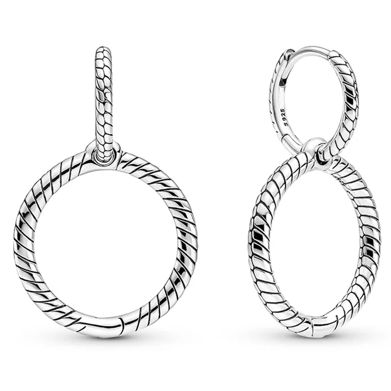 

Authentic 925 Sterling Silver Pandora Earring Moments Charm Double Hoop Earring For Women Jewelry Gift