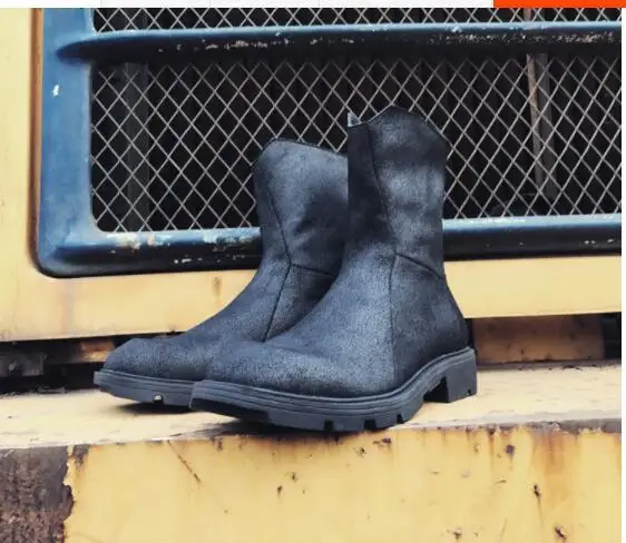 Мужские полуботинки в стиле ретро сезон осень-зима черные ботинки из натуральной