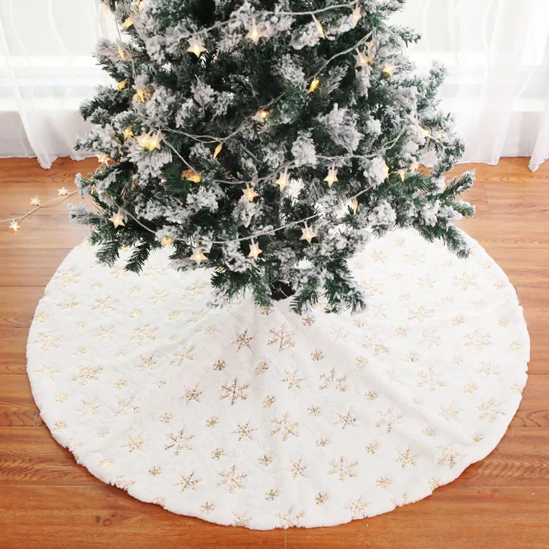 

90/122 см юбка на рождественскую елку, белые плюшевые вышитые снежинки с блестками для украшения дома, коврик, подарок на Новый год