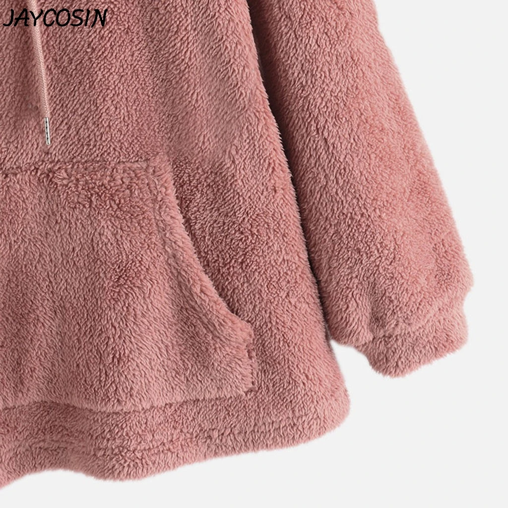 JAYCOSIN размера плюс Женская толстовка с милыми ушками однотонная фланелевая