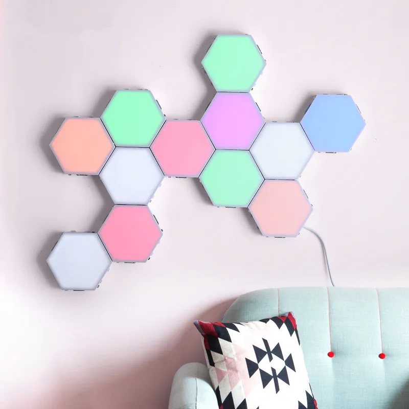 led diy hexagonal wall lamp bedroom decor night light touch sensor magnetic quantum lamps for home decoration honeycomb lights free global shipping