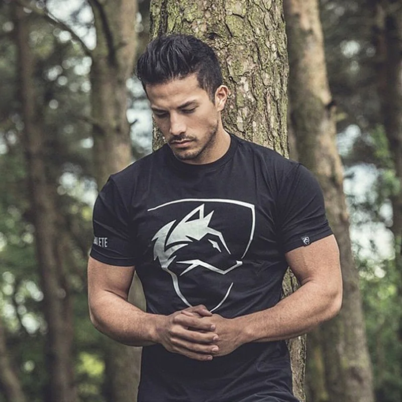 

Gym Cotton Men's T Shirt Summer Casual Clothing Fitness Workout Skinny Short sleeve T-shirt Male Bodybuilding Sport Tops