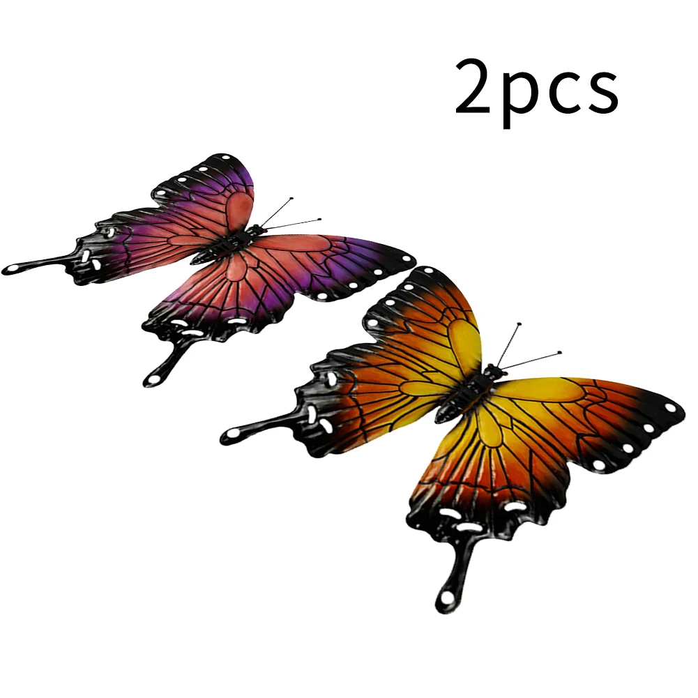 

Metal Butterfly Wall Decor Garden Wall Art Outdoor Fence Hanging Metal Sculpture Craft Decor 3D Wrought Small Flying Insect 2PCS