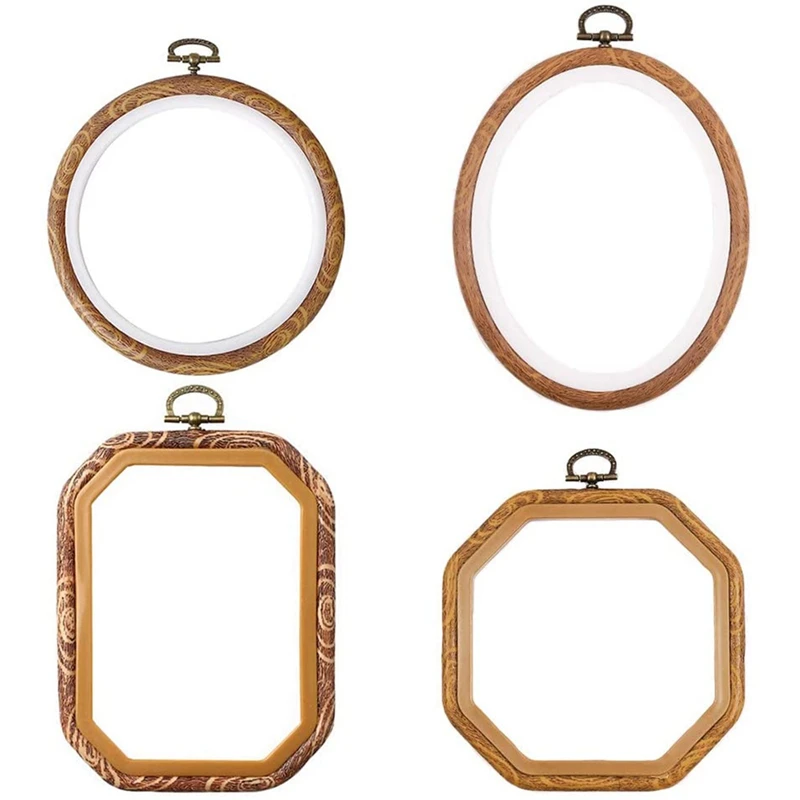 

4Pcs Embroidery Hoops Imitated Wood Plastic Display Frame Cross Stitch Hoop Ring for Art Craft Sewing and Hanging