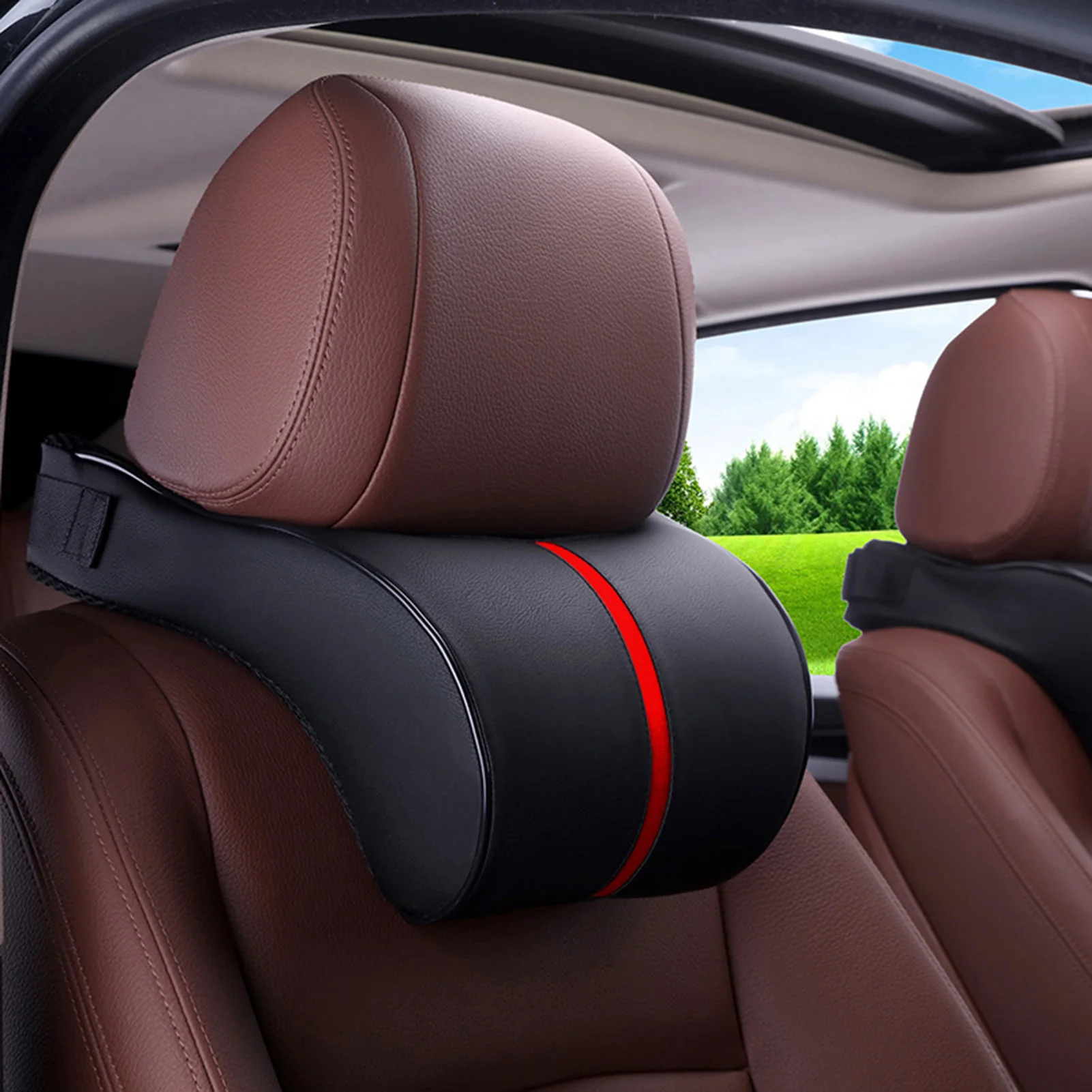 

PU Leather Car Neck Pillow Memory Foam Pillow Neck Rest Rest Cushion Safety Seat Support Pillows Styling Accessories