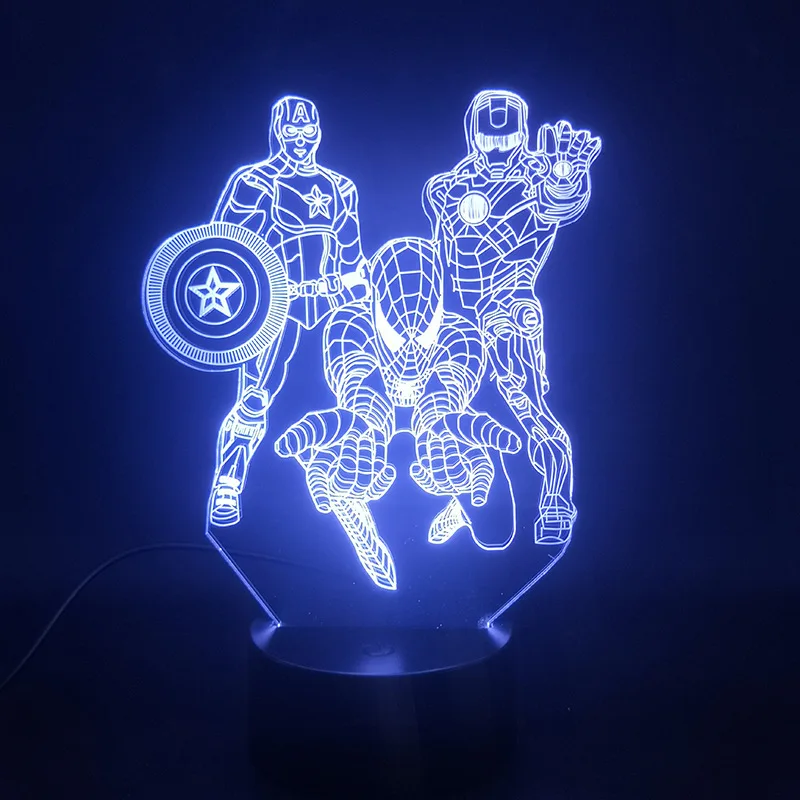Marvel Железный человек 3D ночные светильники фигурки аниме Человек-паук Капитан