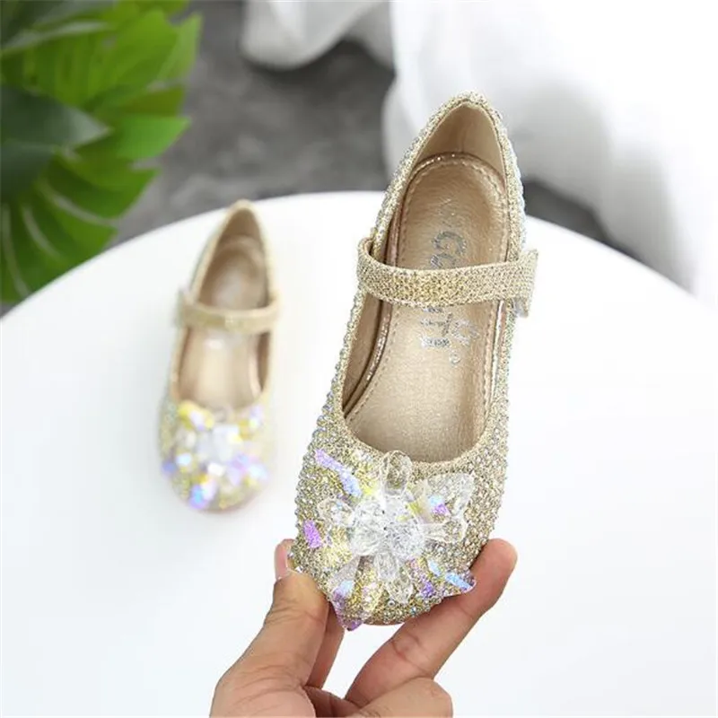 

New Girls Performance High Heels Princess Shoes Baby Toddler Rhinestones Moccasins Children Kids Leather Shoes 03