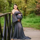 Черные шифоновые платья с открытыми плечами для фотосессии для беременных прозрачные платья с длинным рукавом Русалка для фотосессии Одежда для беременных