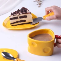 ins creative cartoon cheese shape ceramic mug milk cup coffee cup cheese shape mug with lid trend home breakfast cup water cup
