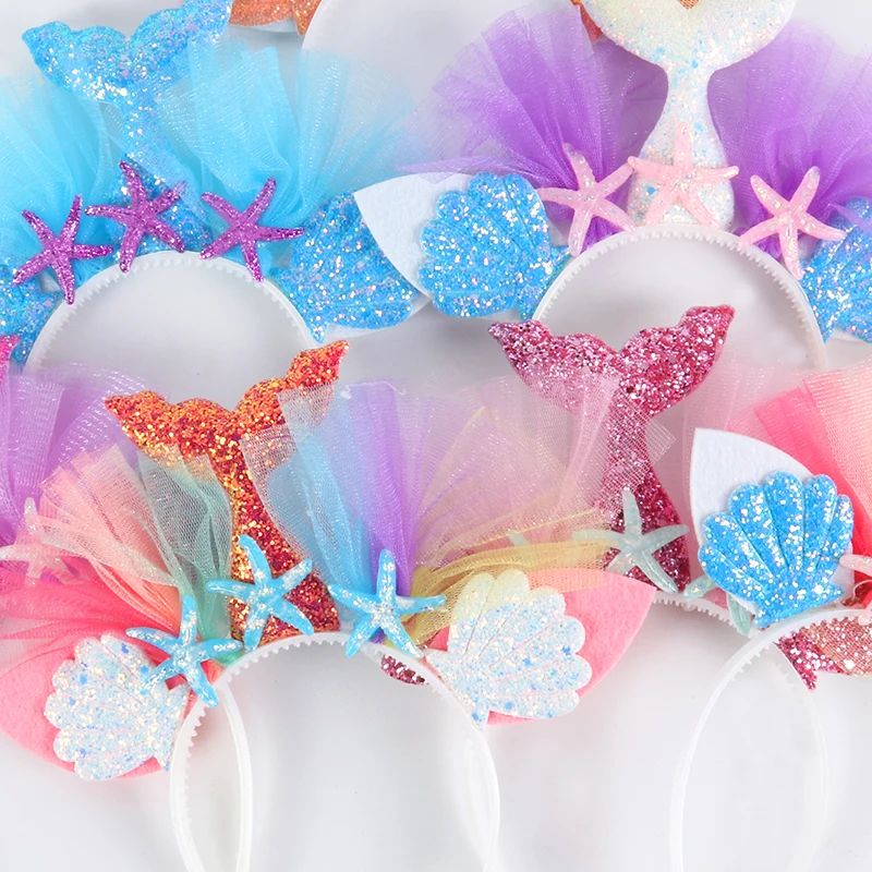 

Little Mermaid Party Crown Headband Mermaid Tail Hat Photo Props for Girl 1st Birthday Party Mermaid Hair Accessories