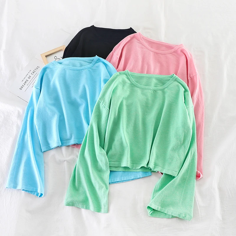 GLAUKE 2020 O-collar sweater coat female Long Sleeve Women Knit Sweaters Short pull Femme Casual Pullovers Jumpers Tops | Женская одежда