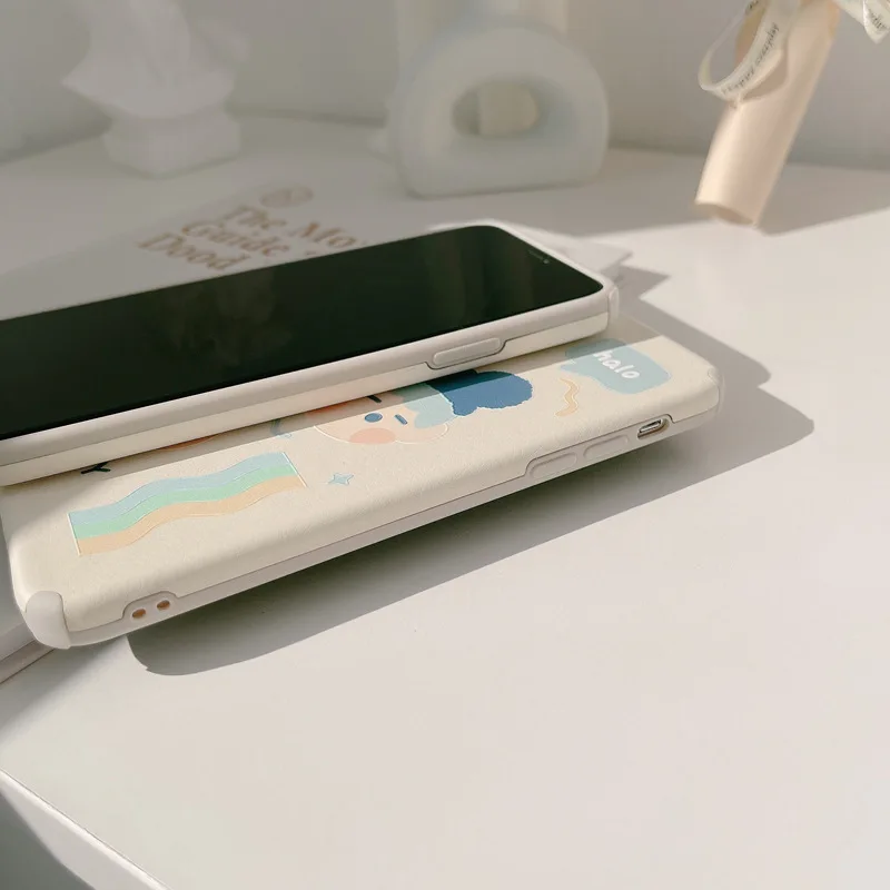 

Cartoon boy leather phone case is suitable for iPhone11 12Pro Max mini X XR XS XSMax 8 7PluS anti-fall protective back cover