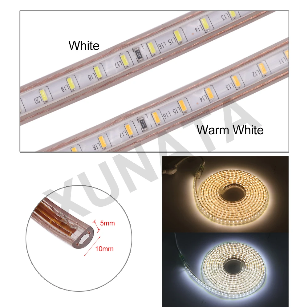 Светодиодная лента 220 В 3014 SMD 120 светодиодов/м водонепроницаемая гибкая теплая