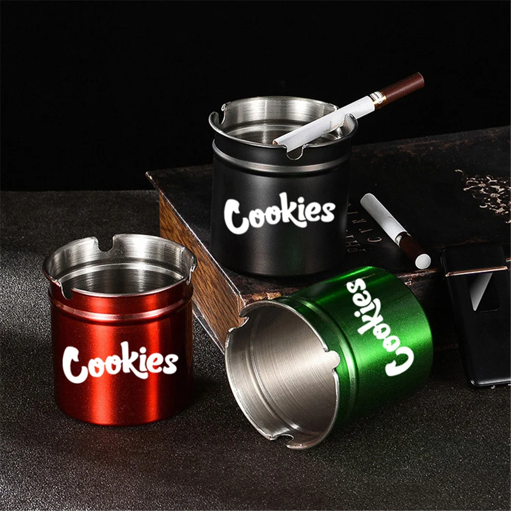 

Cookies 304 Stainless Steel Ashtray with Arc Cigarette Holder Anti Fly Ash Home Bar Windproof Ash Tray Smoking Accessories