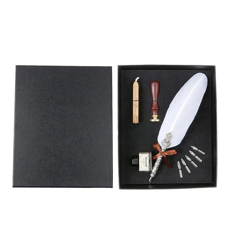 Antique Europe Style Feather Fountain Pen Set Quill Calligraphy Writing With Sealing Wax | Письменные принадлежности