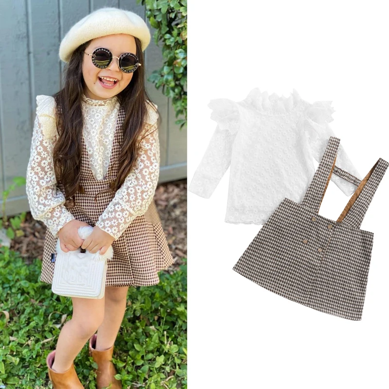 Модные комплекты детской одежды для маленьких девочек кружевной Цветочный