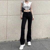 autumn new style wool edged micro flare temperament commuter leisure flare pants solid color high waist thin female denim pants