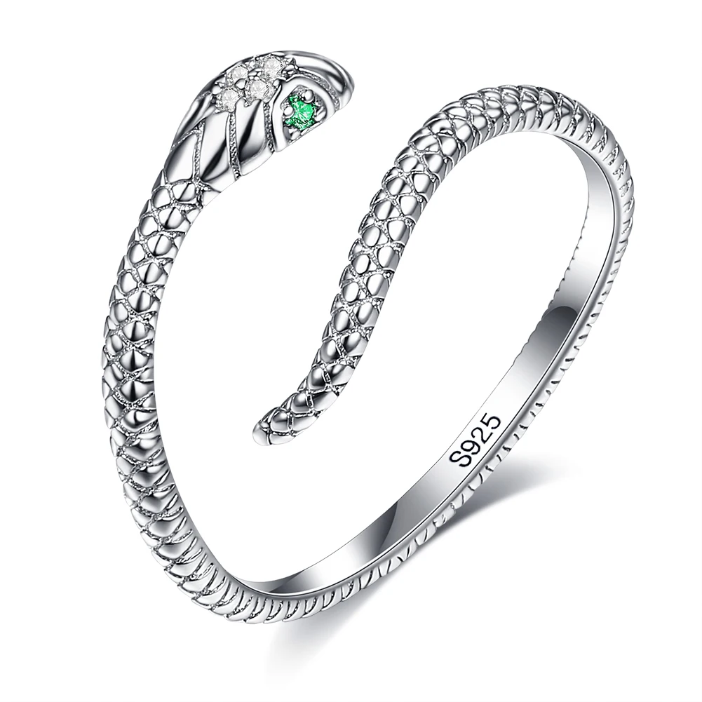 

S925 Sterling Silver Snake Shape Ring For Women Inlay Cubic Zirconia Animal Rings Green Eyes Charming Party Trend Fine Jewelry