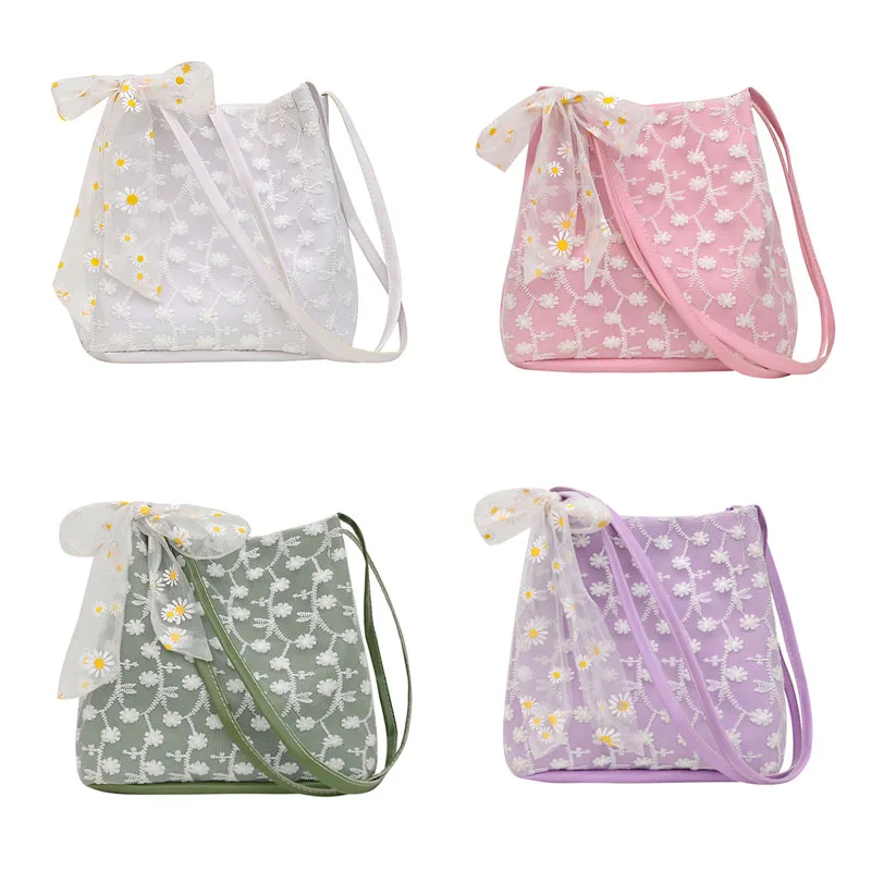 Женская летняя пляжная сумка модная Цветочная кружевная на плечо из