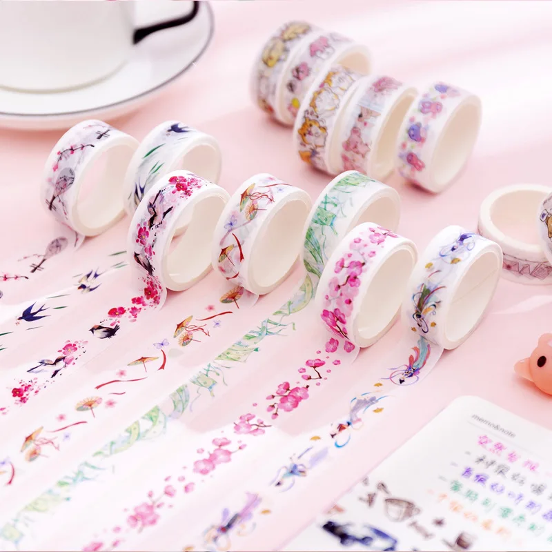 

10pcs/box Cute Cartoon Animals Washi Tapes Scrapbooking DIY Deco Creative Japanese Kawaii 8 Designs Masking Tapes