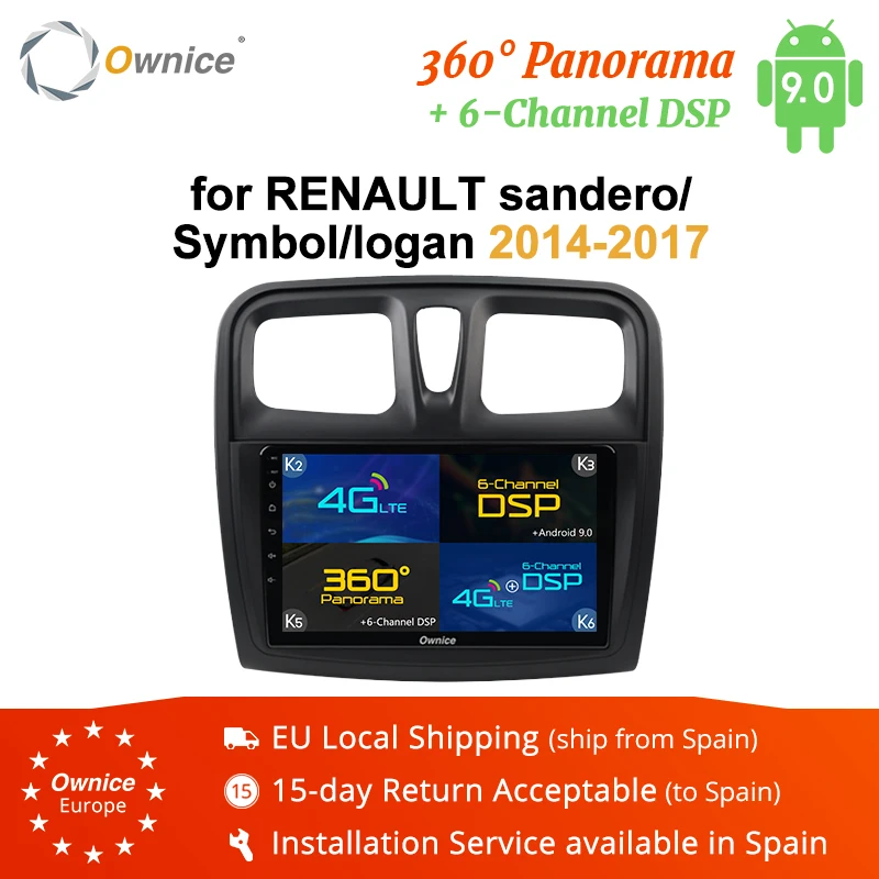 Ownice автомобильный 360 панорамный плеер Android 9 0 2 Din K3 K5 K6 для RENAULT sandero/Symbol/logan 2014 2015 2016