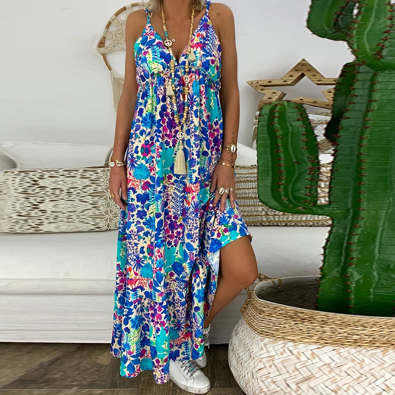 Элегантные женские платья в богемном стиле с цветочным принтом v образным