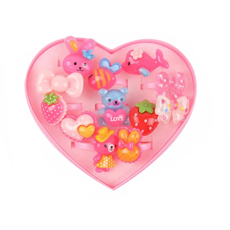 

Girl makeup Rings Children Cartoon Make Up Accessories Gift Ring Candy Flower Shape Set Finger Jewellery Kid Toys 5 6 7 8 Years