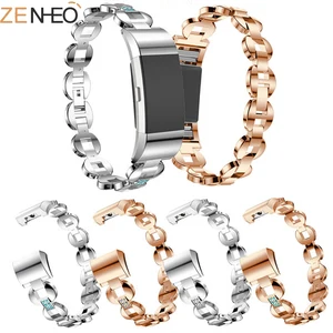 Women fashion high quality bracelet watch strap For Fitbit Charge 2 Metal Straps watchband Rhinestone for Fitbit Charge 2 strap