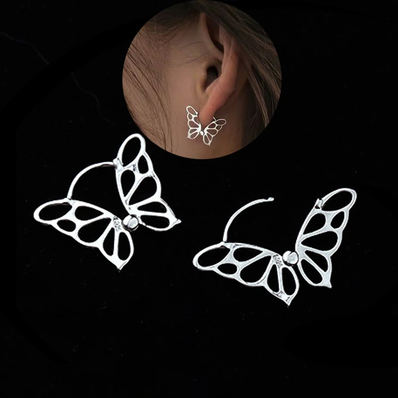 

Cute Butterfly Hoop Earrings For Women Hollow Design Silver Color Earring Charming Female Wedding Party Jewelry Birthday Gifts