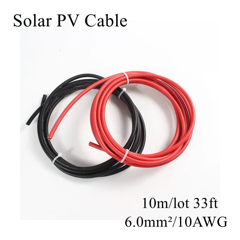 10 м/лот 6мм2 10AWG кабель для солнечных модулей фотоэлектрической мощности медный удлинитель MC4 разъем Diy Панель Модуль светодиодный светильник Blakc красный