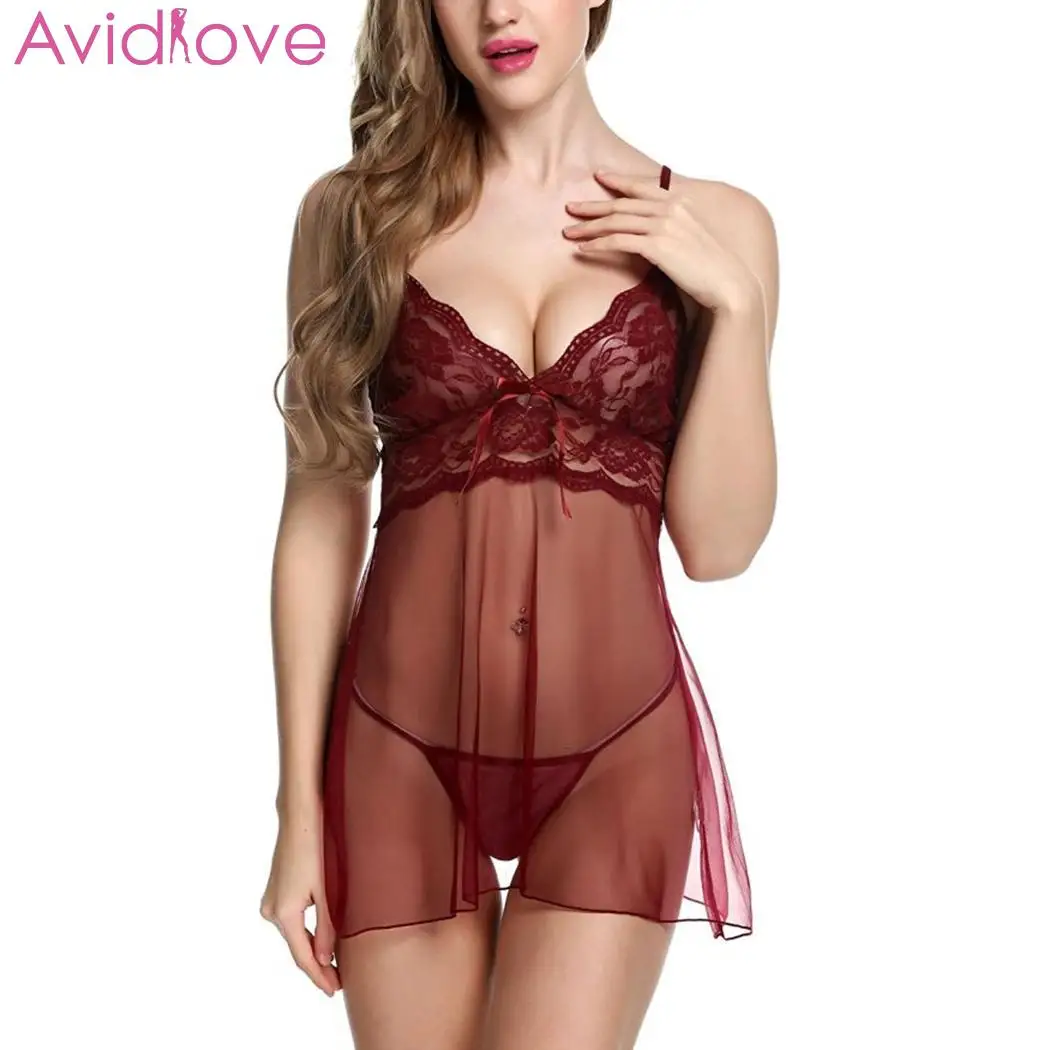 Женская Прозрачная сорочка сексуальное нижнее белье с стринги кружевное