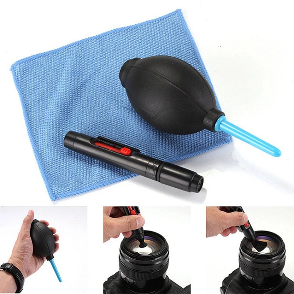 

3in1 Lens Cleaning Cloth+ Clean Lens Dust Brush+ Air Blower Cleaning Set for Camcorder Computer Electronic Product