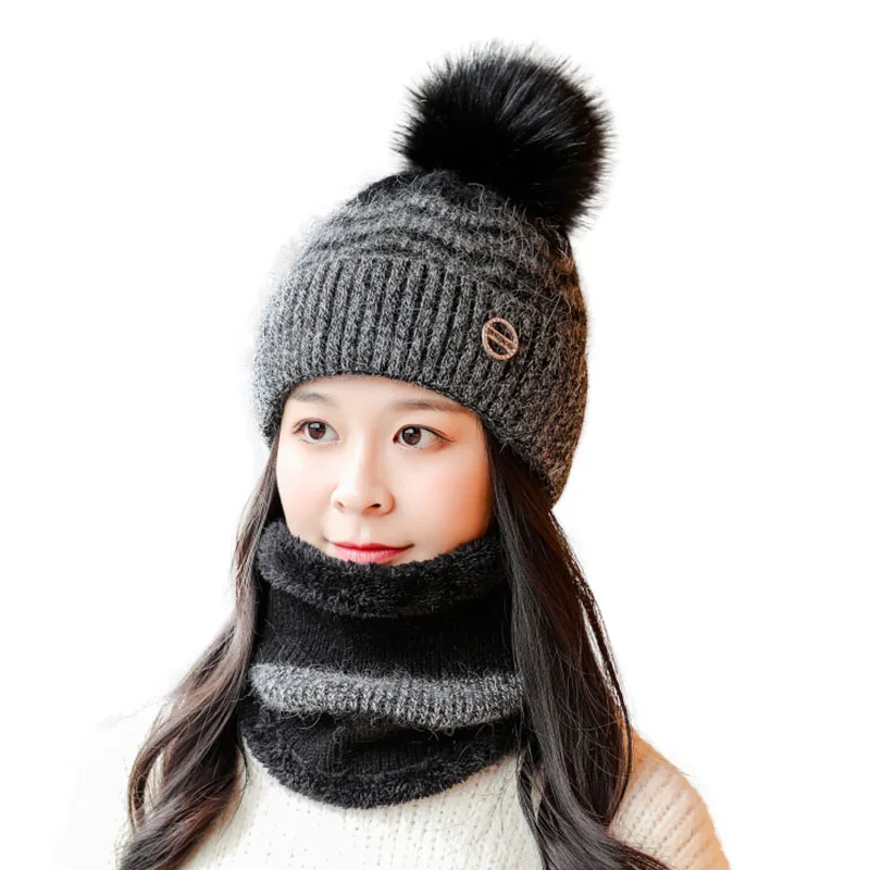 

Женские облегающие шапки, зимняя шапка с кроличьим мехом и шарф для женщин, Повседневная Осенняя кашемировая вязаная шапка, Женская Мягкая ...