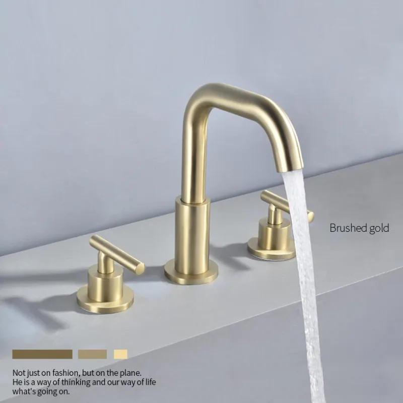 Bathroom Brush Gold lavatory Widespread Faucet hot and cold 