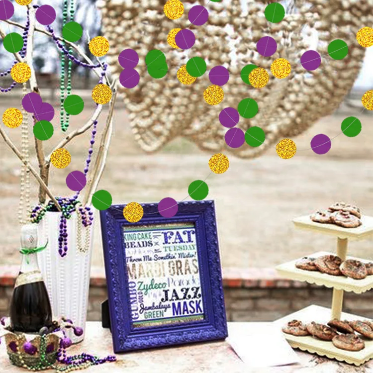 Glitter Gold Purple Green Combination Carnival Window Decoration Round Lahuala Banner Wedding Birthday Festival Decor | Дом и сад
