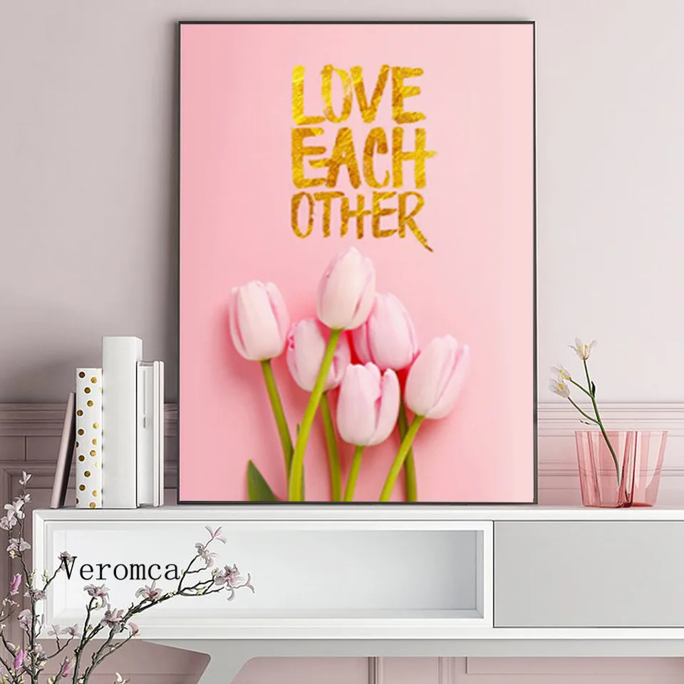 

Wall Art Canvas Painting Pink Flower Building Landscape Nordic Posters And Prints Wall Pictures For Living Room Decoration