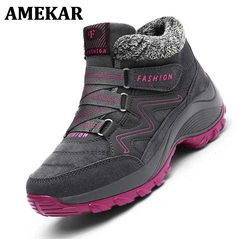 

Winter Women's Snow Boots Leather Women Warm Thick Plush Snow Boots Waterproof Female Wedge Suede Boots Non-Slip Lady Shoes