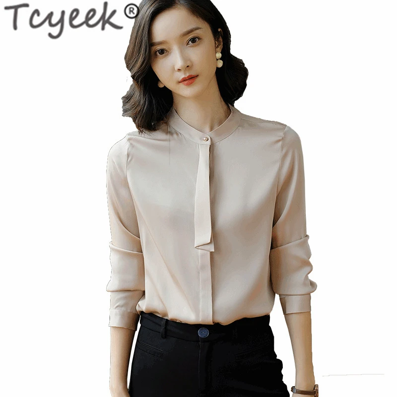 Tcyeek Осенняя рубашка 90% блузка из натурального шелка женская модная 2020 элегантные