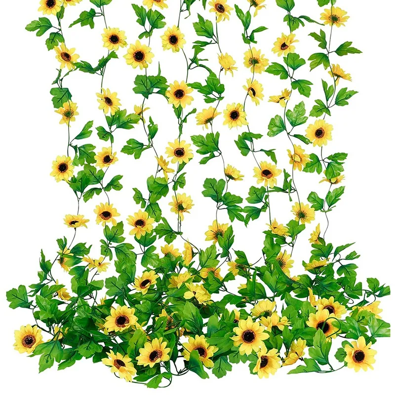 

8Pcs Artificial Sunflower Garlands Faux Silk Sunflower Vines With Green Leaves For Wedding Table Home Birthday Party